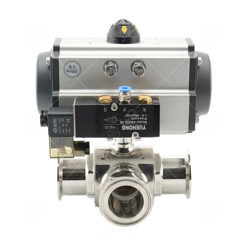 Stainless Steel Hygienic 3-Way Ball Valve With Solenoid Valve