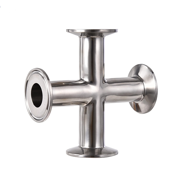 Sanitary Grade Stainless Steel Four Way Connector Tri Clamp Cross