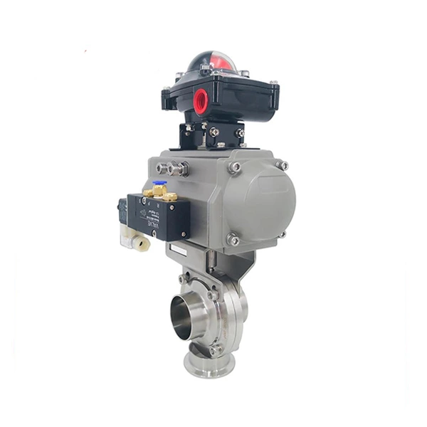 Sanitary Pneumatic Butterfly Valve with Aluminum Actuator Solenoid Valve and Limit Switch