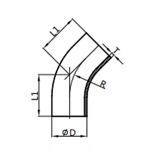 45°Welded Elbow with straight ends,2KS