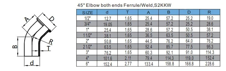 45° Elbow both ends Ferrule/Weld,S2KKW